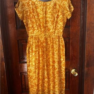 Vintage Golden Floral Midi Dress